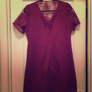 Maroon shift dress with lace